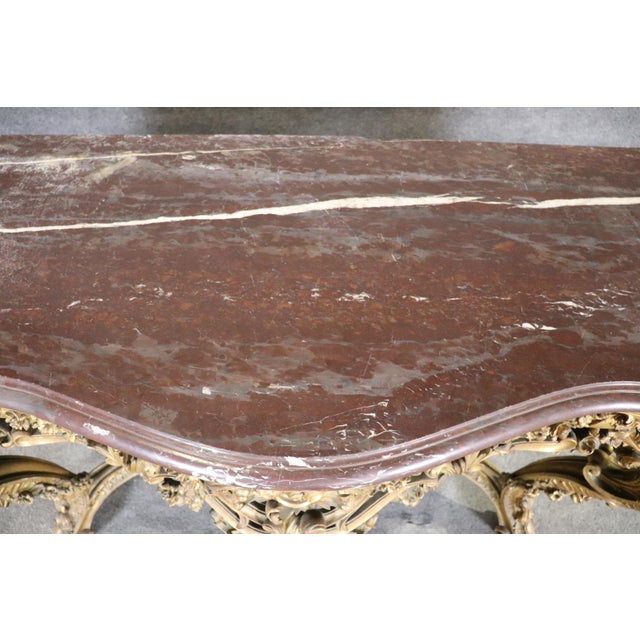 Wood French Louis XV Giltwood Carved Walnut Marble Top Console Table Circa 1890s For Sale - Image 7 of 15