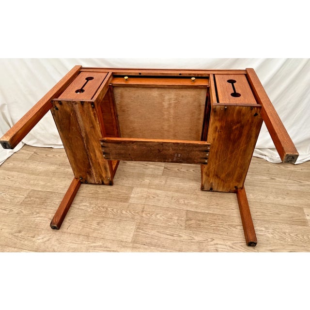 Antique Mission Arts and Crafts Library Desk, Drawer, Tiger Oak, Side Shelves For Sale - Image 12 of 12