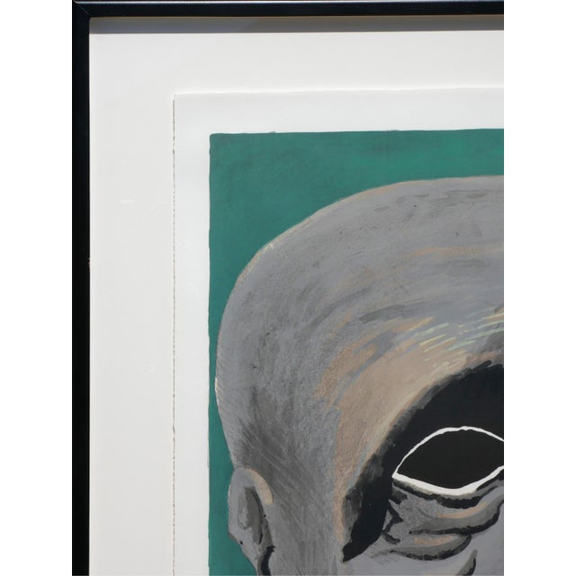 Horst Antes "Homage to Michelangelo" Modern Teal & Grey Tone Figurative Abstract Lithograph, 1975 For Sale In Houston - Image 6 of 12