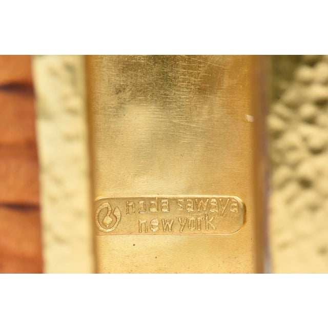 Studio Signed Hand Hammered Brass and Brown Leather Wide Cuff Bracelet 2000 For Sale - Image 9 of 9