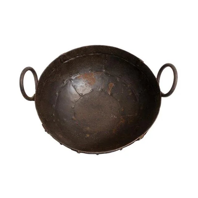 Vintage Round Iron Bowl W/ Two Handles For Sale - Image 10 of 10