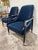 Lightly used navy velvet with black lacquer wood frame and chrome accents. Extremely heavy and solid. No maker name on...