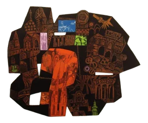 Mid 20th Century "Zagreb Night" Surrealist Abstract Colorgraph by Clare Romano