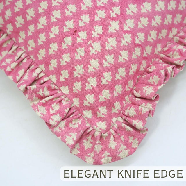 Handmade Block Print Frill Pillow Cover Pinkcity Bhoomian Both Side Printed Cushion- 14x20 Inch For Sale - Image 6 of 6