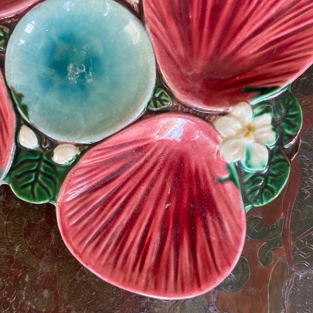 French Vintage Holdcroft Style Majolica Oyster Plate For Sale - Image 3 of 5