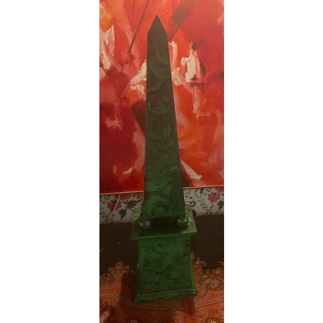 Green Contemporary Malachite Green Faux Finished Tall Wooden Obelisk For Sale - Image 8 of 8