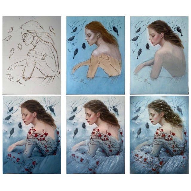 Figurative When the Heart Wears Winter by Alexandra Manukyan | Oil on Belgian Linen Portrait of a girl in winter. For Sale - Image 3 of 3