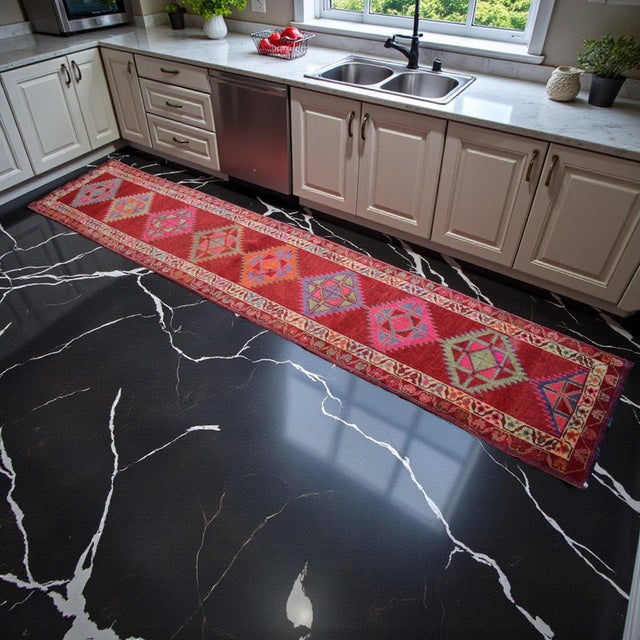 1970s Hand-Knotted Kurdish Runner Rug . Tribal Herki Extra Long Runner Rug -2′10″ × 14′4″ For Sale - Image 5 of 16