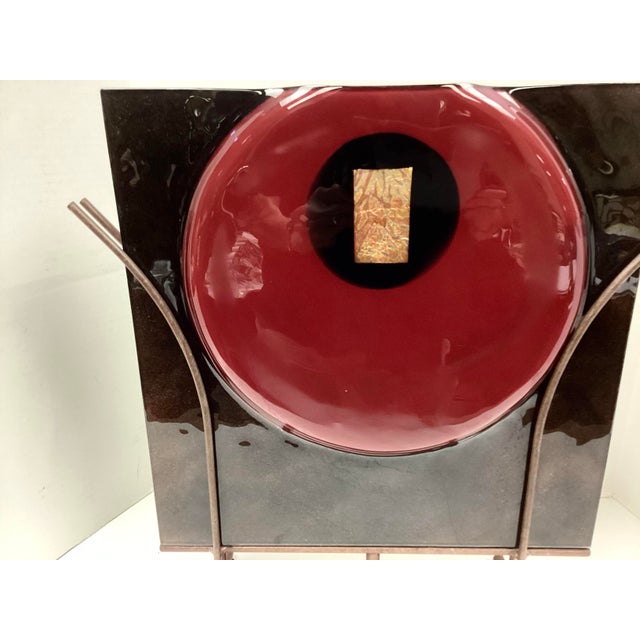 Signed Sculptural Art Glass Vase on Iron Stand For Sale In New York - Image 6 of 10