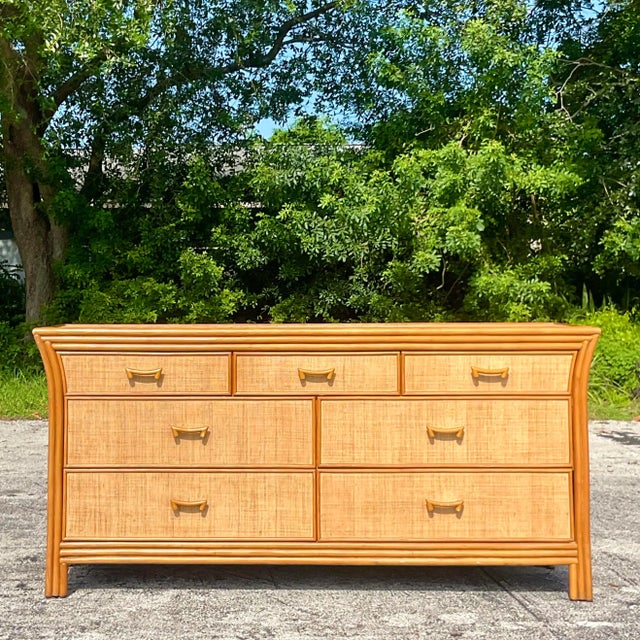 Late 20th Century Vintage Coastal Grasscloth Dresser For Sale - Image 4 of 8