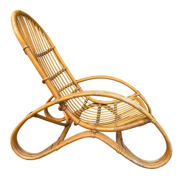 1960s Italian Curved Bamboo and Rattan Armchair in the style of Roberti, 1960s For Sale - Image 5 of 10