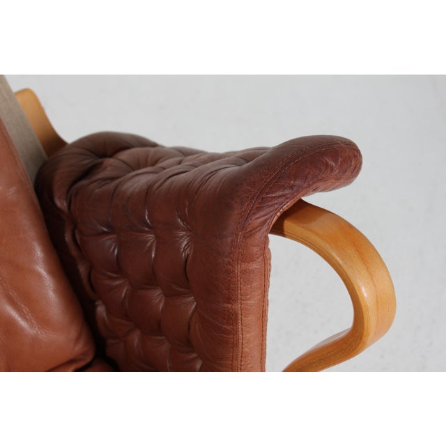 Beige Set of Pernilla Lounge Chair and Ottoman in Beech and Aniline Leather by Bruno Mathsson for Dux, Sweden, 1994 For Sale - Image 8 of 18