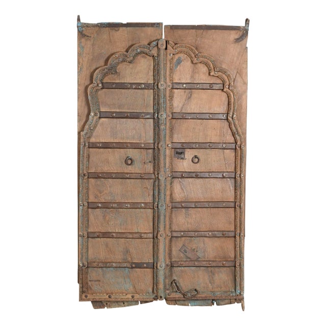 Antique Indian Carved Teakwood and Iron Door For Sale