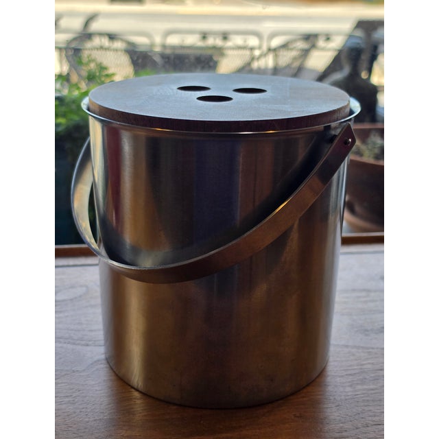 1970s Mid-Century Modern Steel and Teak Cylinda Line Ice Bucket by Arne Jacobsen for Stelton For Sale In Charleston - Image 6 of 12