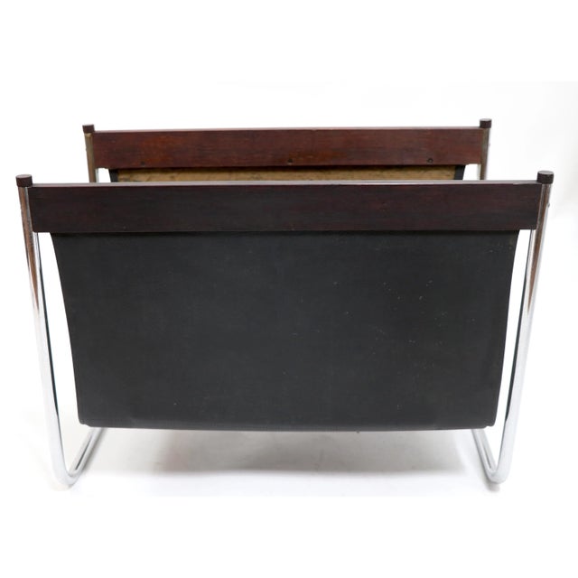 Milo Baughman Magazine Rack Catch All in Rosewood Chrome and Vinyl Made in Usa Circa 1970's For Sale - Image 4 of 9