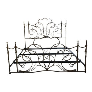 Claudio Rayes Solid Wrought Iron King Bed Frame With Optional Canopy and Headboard Riser For Sale