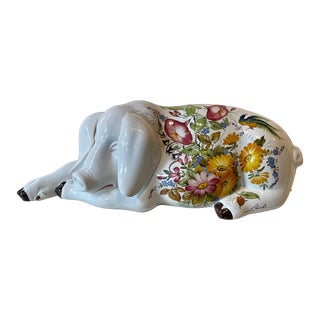 Vintage Italian Ceramic Hand Painted Pig For Sale