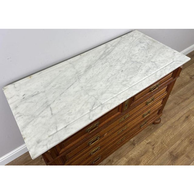 Antique French Oak Marble Top Carved Chest of Drawers For Sale - Image 13 of 15