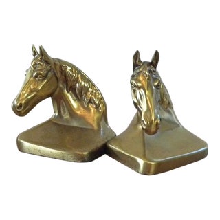 Vintage Mid Century Gold Horse Book Ends- A Pair For Sale