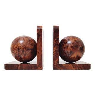 Art Deco Bookends in Polished Burl Wood - A Pair For Sale