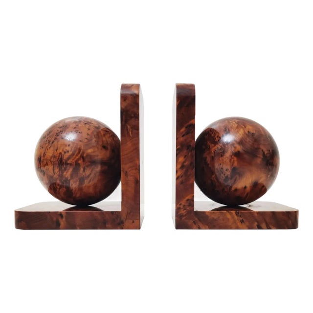 Art Deco Bookends in Polished Burl Wood - A Pair For Sale