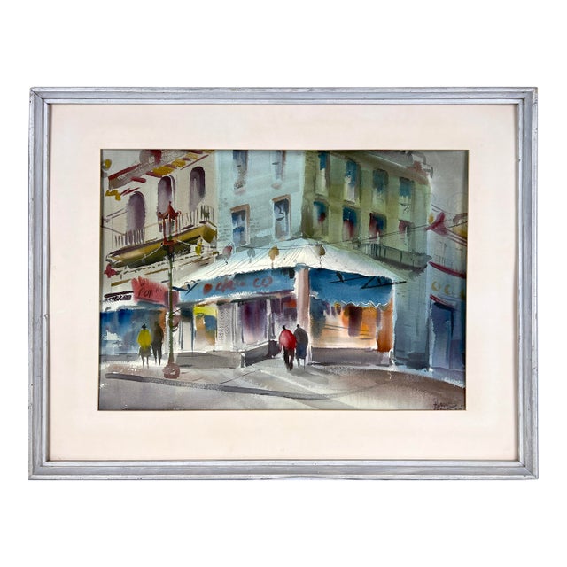 "Showers Today" San Francisco's Chinatown on an Overcast Day Original Watercolor by Harold Gretzner For Sale