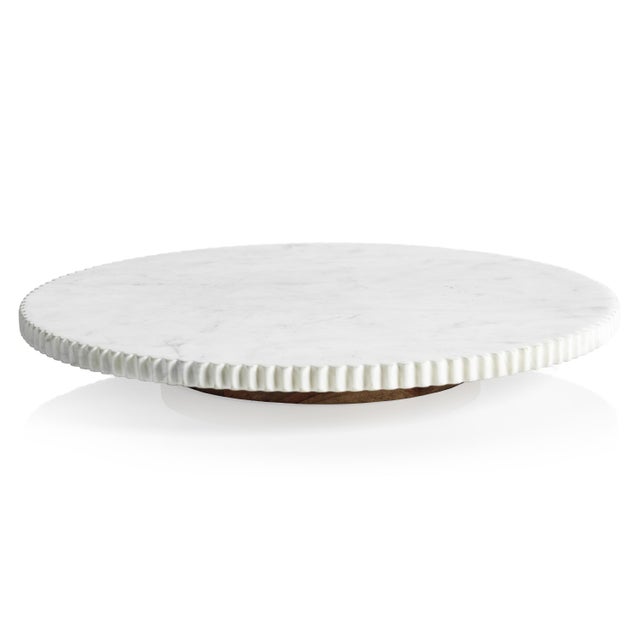 Caserta Ribbed Finish White Marble Lazy Susan For Sale - Image 4 of 4