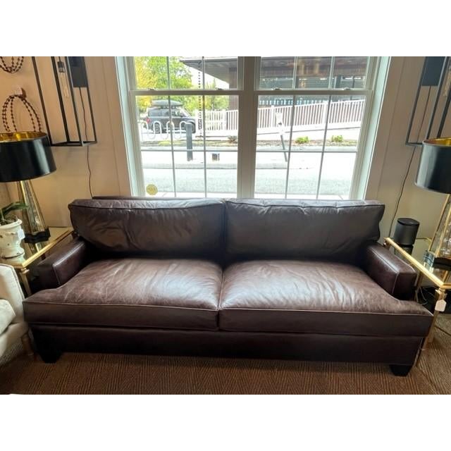 Chocolate Brown Leather Sofa For Sale - Image 4 of 5