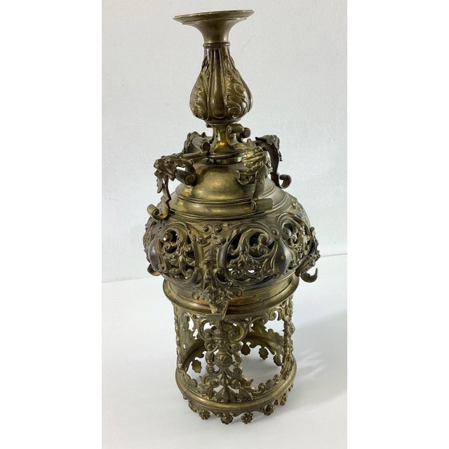 Metal 19th Century Gilt Brass or Bronze Pendant Style Light Fixture Candle Holder For Sale - Image 7 of 12