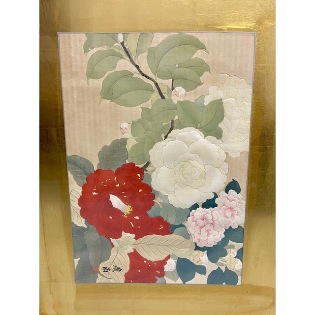 Pair Vintage Chinoiserie Asian Floral Prints With Gold Foil Mattes For Sale - Image 4 of 18