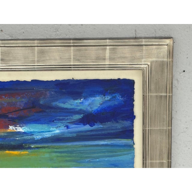 Abstract California Sunset - Blue, Red & Yellow Modern Abstract Landscape Seascape Art 1997 For Sale - Image 3 of 16