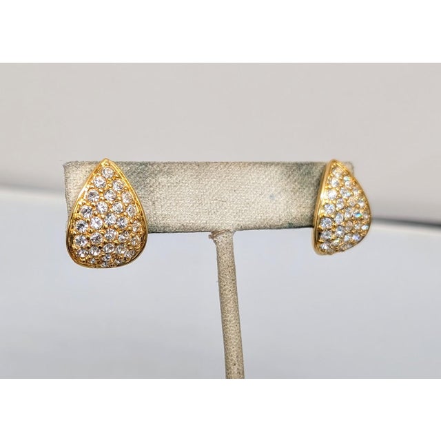 American Vintage Signed Napier Goldtone Pavé Swarovski Crystal Pierced Earrings-2 Pieces For Sale - Image 3 of 7