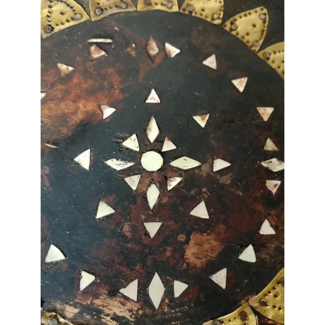 Black Large Vintage African Handmade Wooden Plate with Inlaid Decorations For Sale - Image 8 of 9