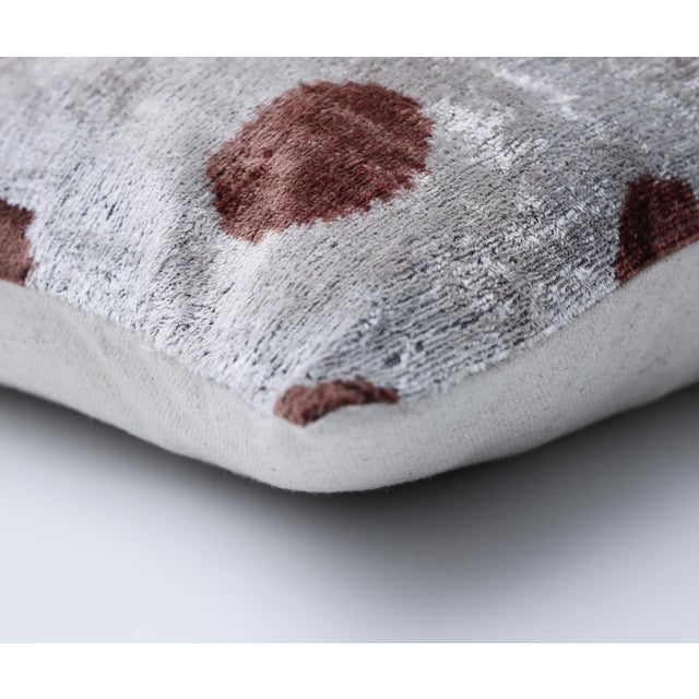 He Platinum & Rust Modernist Dot Silk Velvet Pillow 20" X 20" For Sale - Image 4 of 8