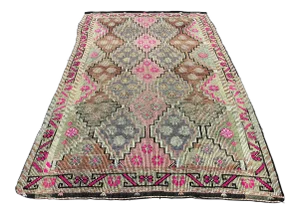 Contemporary Turkish Traditional Natural Goat Hair Vintage Kilim Rug - 5′9″ × 10′2″
