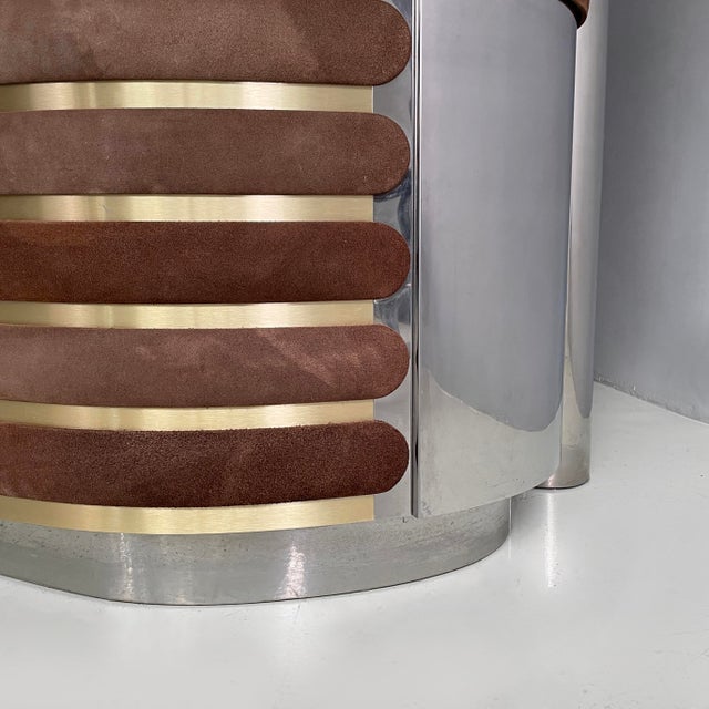 Italian Modern Bar Cabinet with Stools in Suede and Metal, 1970s, Set of 3 For Sale - Image 15 of 18