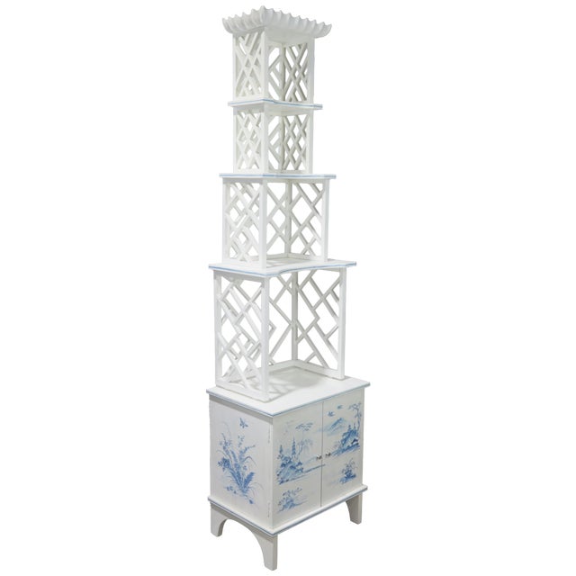 Hollywood Regency Vintage Hollywood Regency Style Blue and White Pagoda Shelving, For Sale - Image 3 of 10