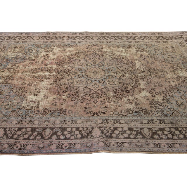 1960s 1960s Vintage Persian Distressed Handmade Medallion Peach Wool Rug For Sale - Image 5 of 9