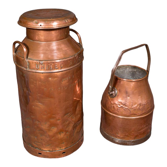 Vintage Dairy Set, English Copper, Milk Churn, Pail, Country Kitchen, Circa 1950 For Sale