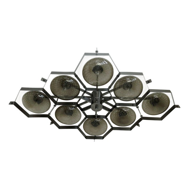 21st Century Beehive Satin Black Nickel Smoky Bubbles Murano Flush Mount by Fabio LTD For Sale