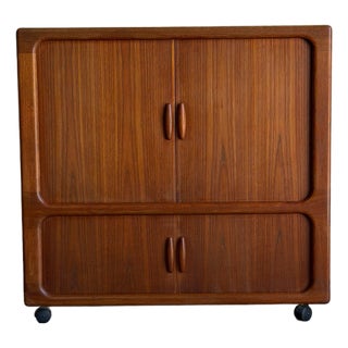 In Style of Dyrlund Teak Tambour Door Rolling Cabinet Denmark Mid-Century Modern 1970s For Sale