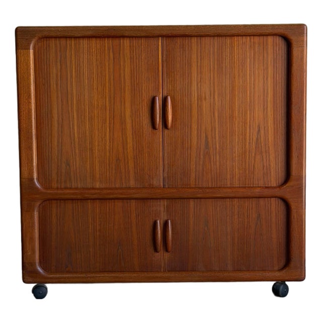 In Style of Dyrlund Teak Tambour Door Rolling Cabinet Denmark Mid-Century Modern 1970s For Sale
