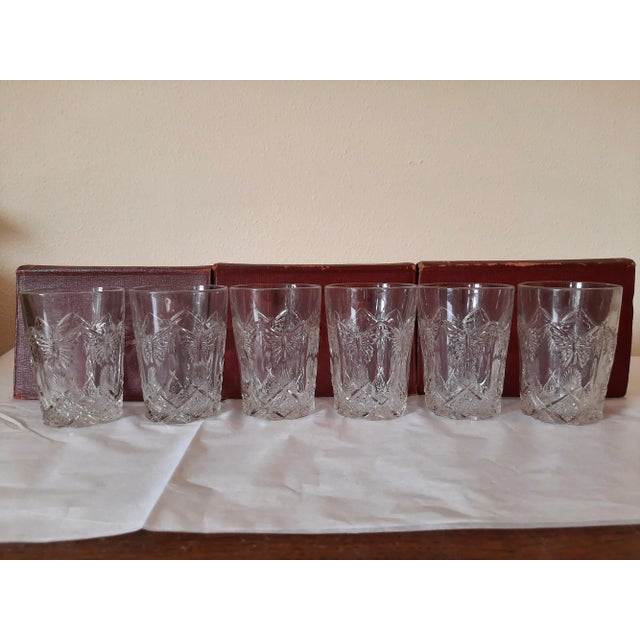 Vintage Cut Glass Butterfly Drinking Barware Set Glasses For Sale In Fayetteville, AR - Image 6 of 13