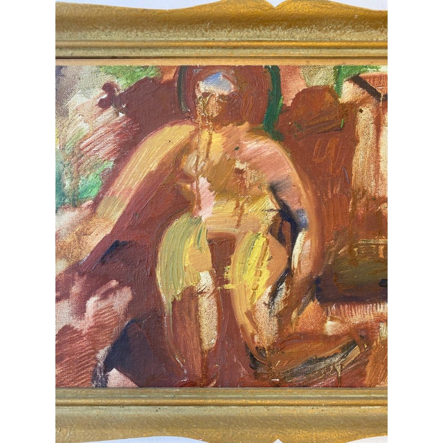 Mid 20th century painting of an abstracted nude figure in a palette of browns, pink, ochre, and green by Swedish artist...