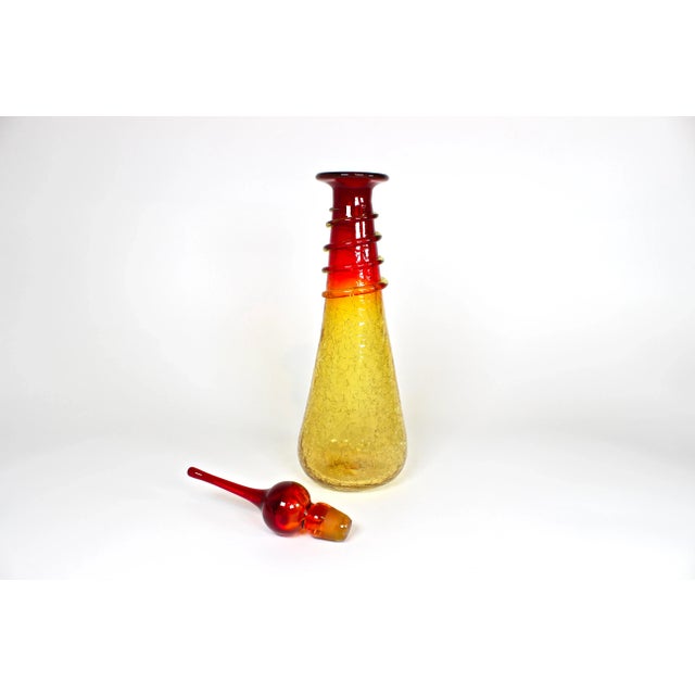 Mid-Century Modern 1960's Handblown Spiral Amberina Crackle Glass Decanter For Sale - Image 3 of 11