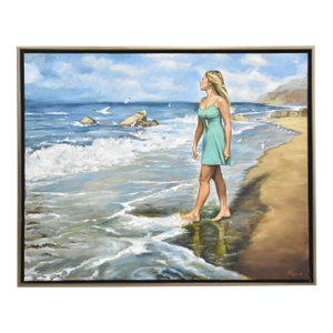 Late 20th Century Harry McCormick , Oil Painting Woman on Beach, Framed