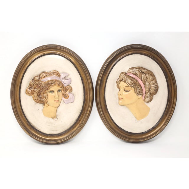 Paint Vintage Chalkware Gibson Girl Decorative Wall Plaques - Set of 2 For Sale - Image 7 of 13