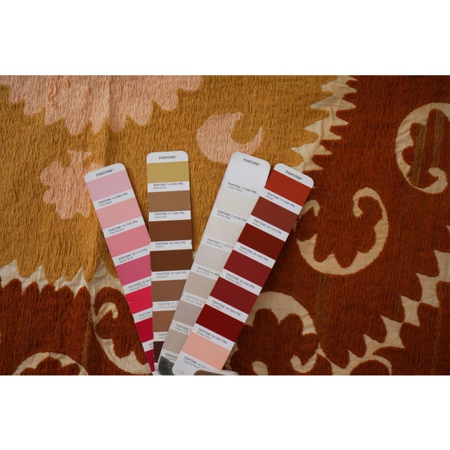 Uzbek Suzani: Rust & Pink Embroidered Cotton Textile 4'3'' X 4'4'' For Sale - Image 12 of 12