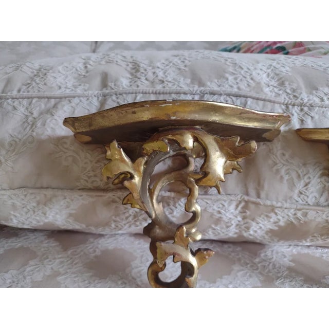 Rococo 1920's Antique Italian Rococo Form Gold Gilt Florentine Wall Display Brackets a - Pair For Sale - Image 3 of 11