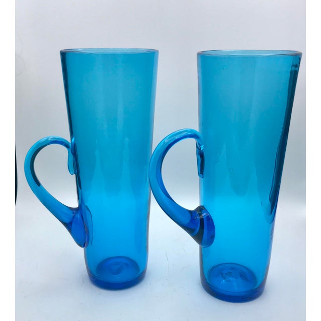 1949 Blenko Turquoise Tall 9" Highball Glasses / Vases a Pair Chairish